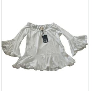 Chaser White Ruffled Peplum Bell-Sleeve Blouse